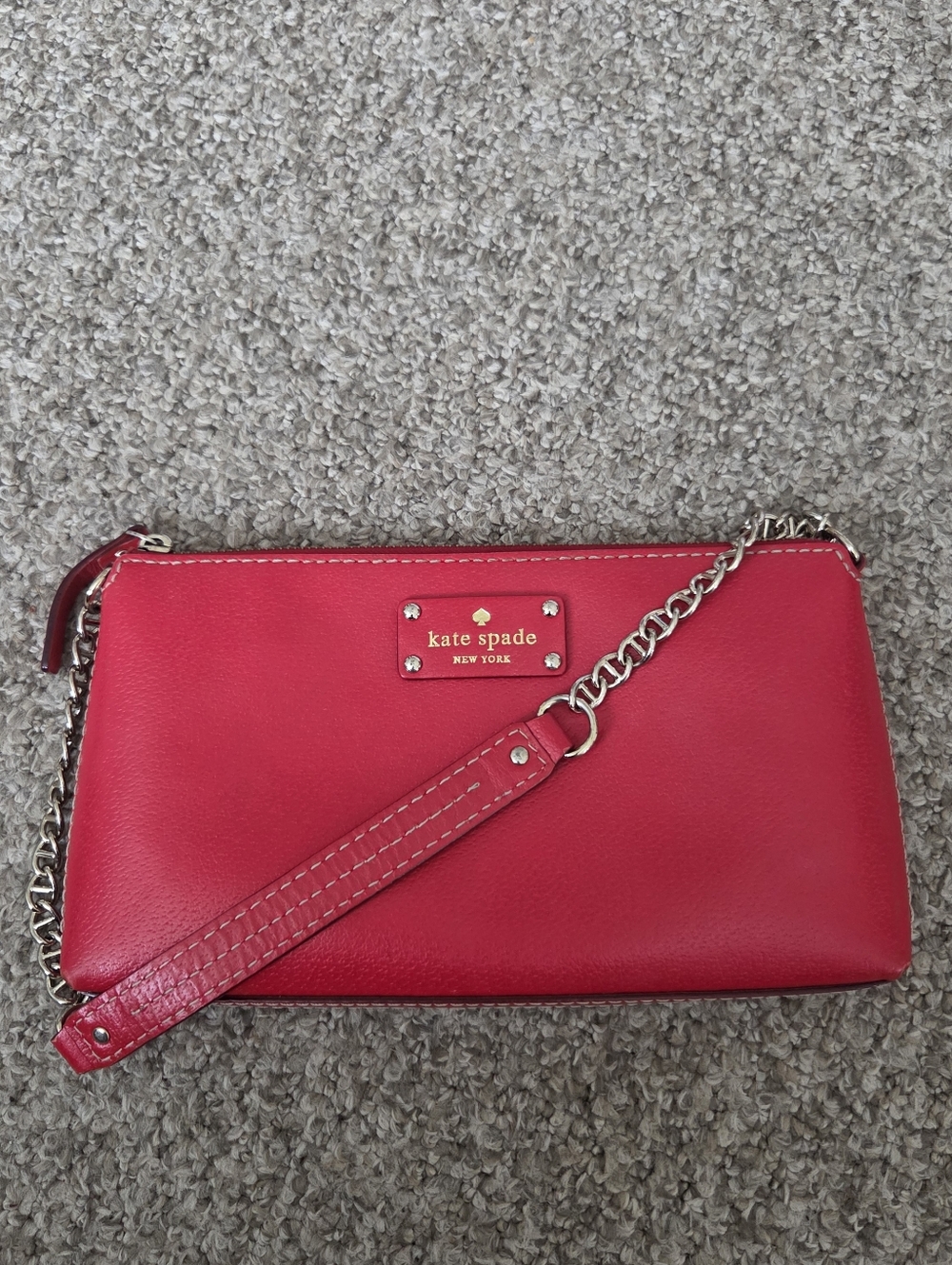Kate Spade Wellesley Byrd Shoulder Bag RED Leather Chain‎ Strap Purse